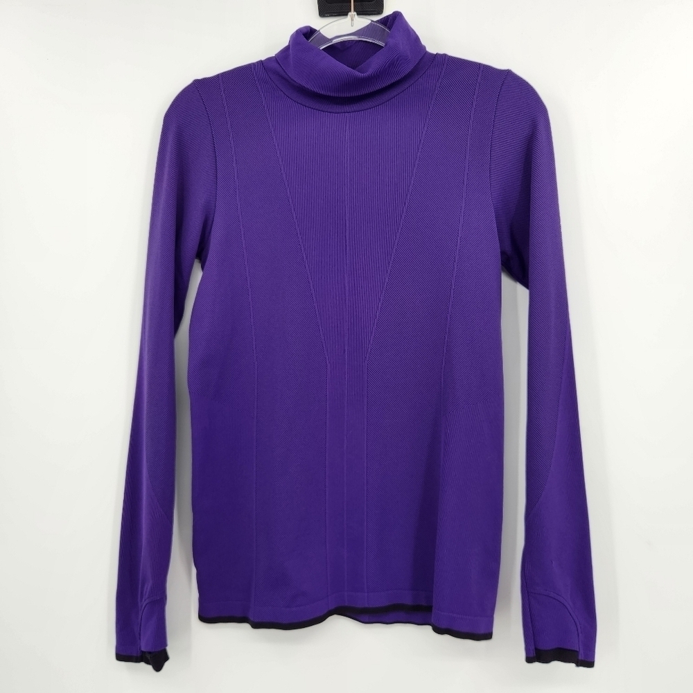 Athleta Flurry Downslope Turtleneck Top Womens Size Medium Purple Ribbed Long Sl